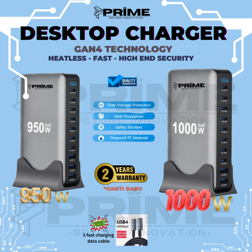 FAST CHARGING DESKTOP CHARGER 1000 Watt HIGH POWER PD QUICK DAYA BESAR - 8 PORTS TYPE C + TYPE A - HP LAPTOP PENGISIAN DAYA CEPAT