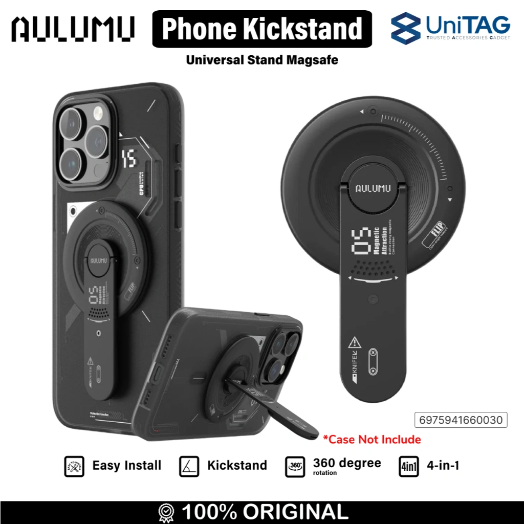 AULUMU Universal Phone Kickstand MagSafe Flip Magnetic Stand 4in1 with Box Opener Grip Fidget Slim