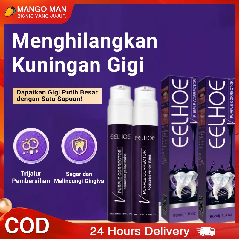 EELHOE Dental Purple Whitening Toothpaste 50ml teeth yellowing stains and anti-pigmentation cleaning teeth whitening - Pasta Gigi  Ungu Pemutih dan Hilangkan Noda / Odol gusi memutihkan