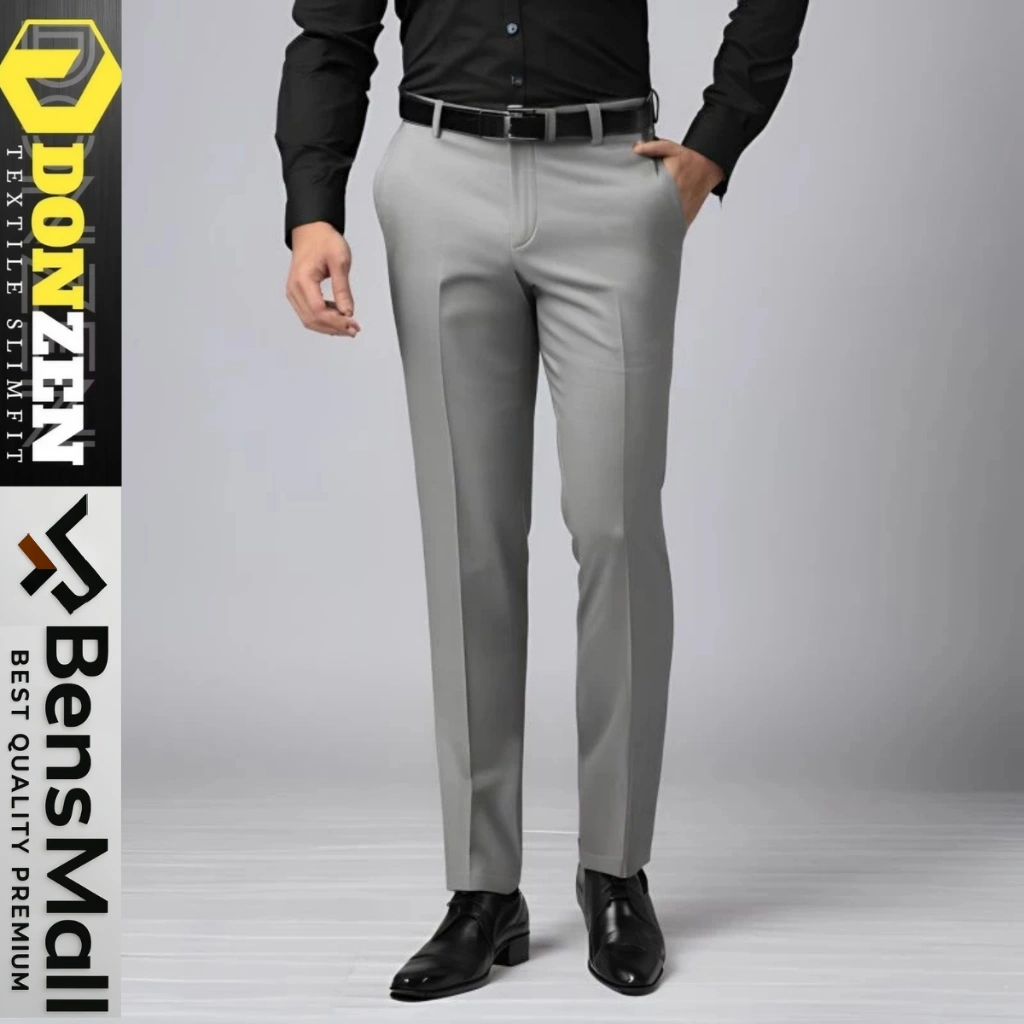 Donzen - Celana Panjang Bahan Semi Wol Formal Kerja Kantor Pria Slim fit Anti Kusut Hitam Size 28-38