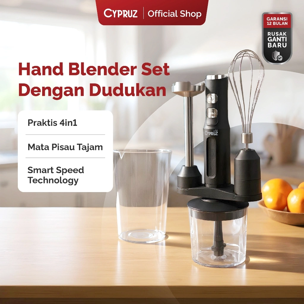 Cypruz Hand Blender Multifungsi 4in1 Penghalus Makanan  15 Kecepatan dan Tahan Karat