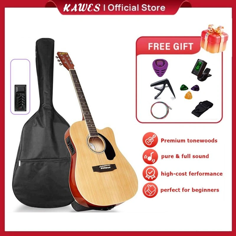 KAWES Low Action Gitar Akustik Elektrik 6 Senar Gitar Akustik Elektrik 41 inci Dengan Pickup 4EQ Dengan Tali Pengikat