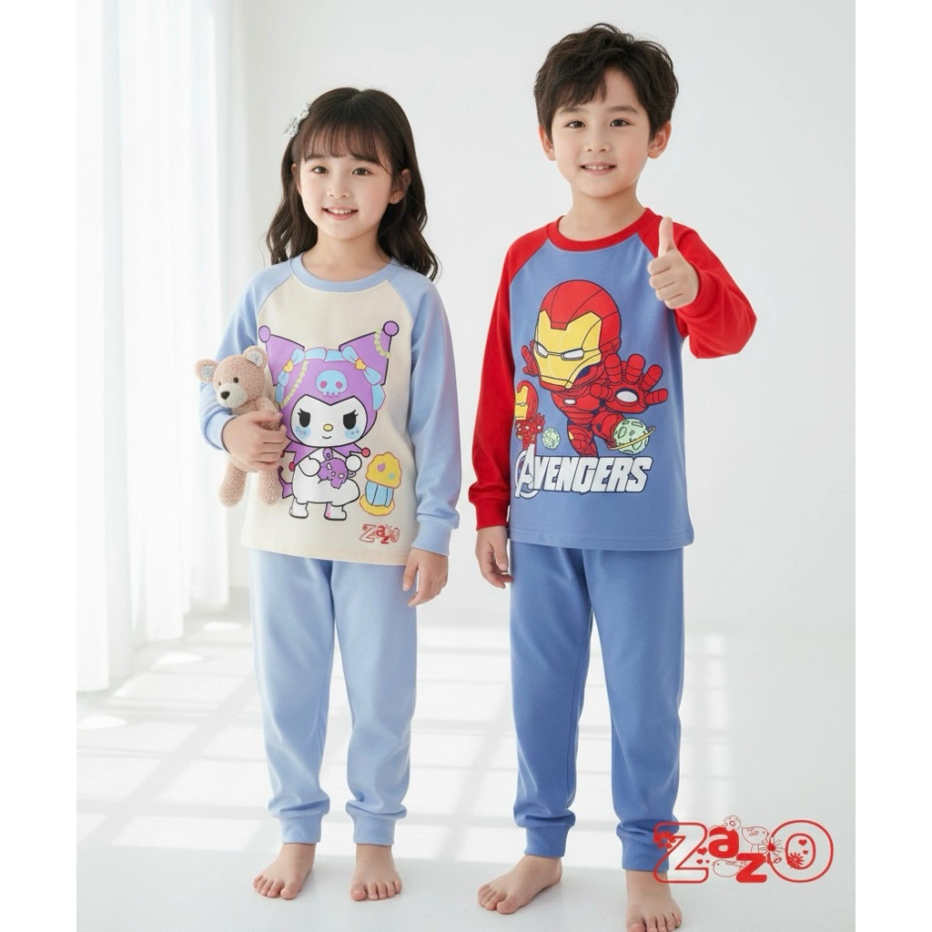 SETELAN BAJU TIDUR ANAK PIYAMA LENGAN PANJANG SET UNTUK LAKI PEREMPUAN BAYI -15TAHUN BAHAN ORGANIK