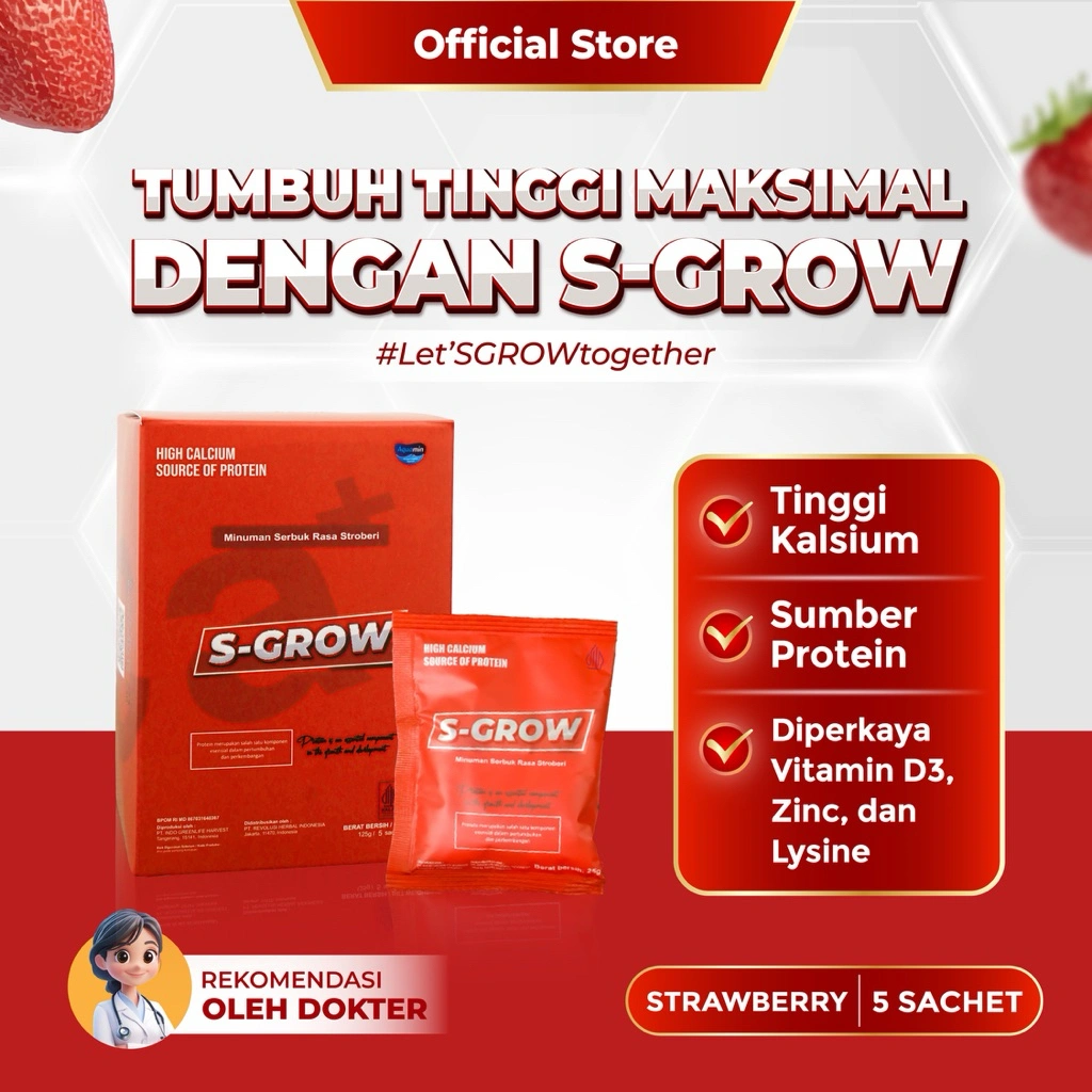[PROMO LIVE]  S-GROW 5 SACHET – Susu Tinggi Protein & Kalsium untuk Pertumbuhan Optimal  | Varian Strawberry