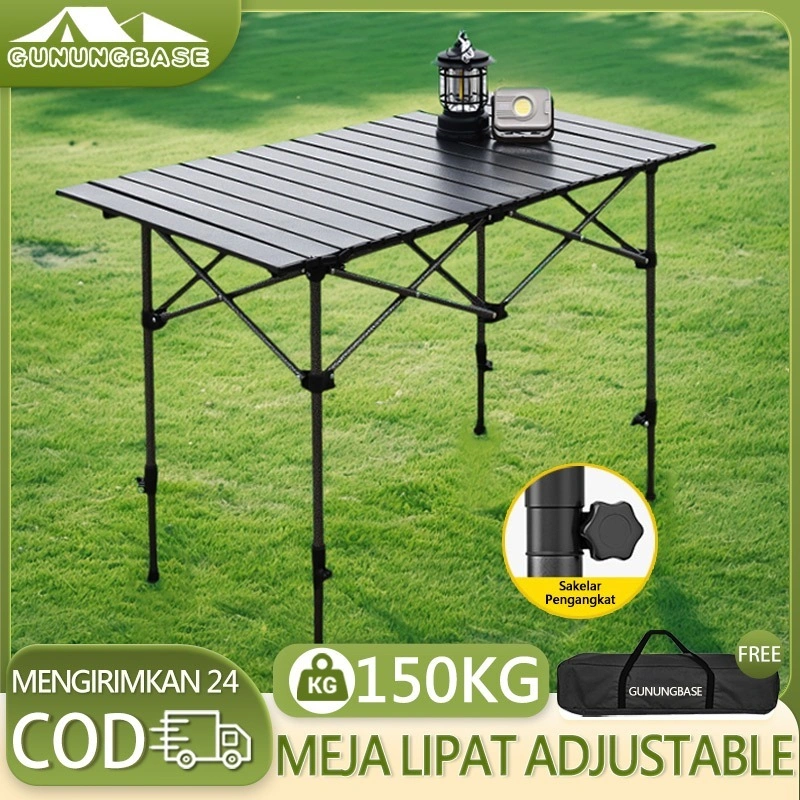 GunungBase Meja Lipat Adjustable Outdoor Struktur Kokoh Ringan Mudah Dibawa Anti Air Dan Gores Cocok Camping Piknik Peralatan Berkemah