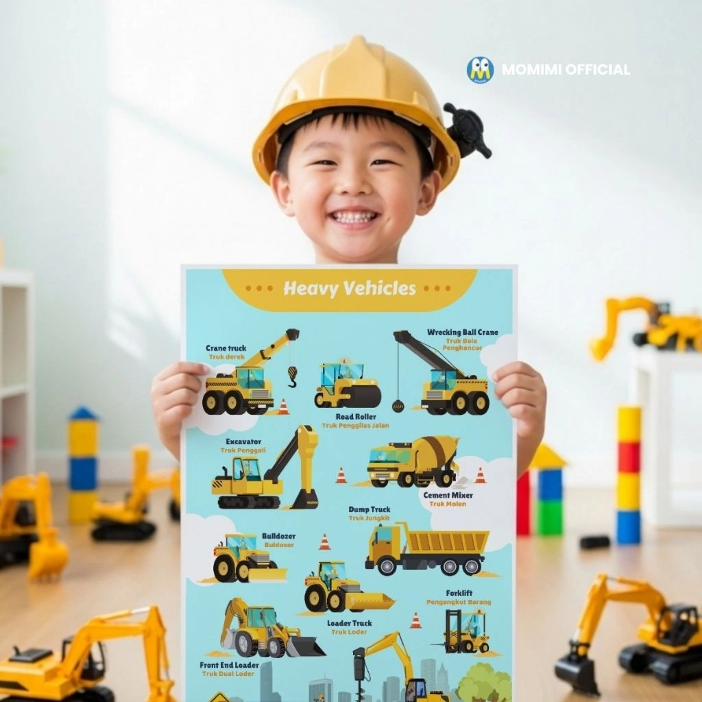 Poster Edukasi Kendaraan Konstruksi Heavy Vehicles Belajar Mengenal Macam Kendaraan Alat Berat