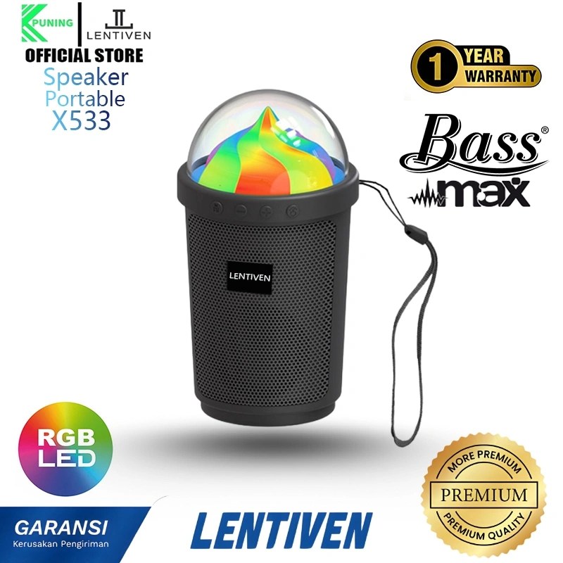 PUNING LENTIVEN Speaker Bluetooth Portabel dengan Lampu RGB Multifungsi Speaker Suara Jernih Mendukung Kartu SD X533