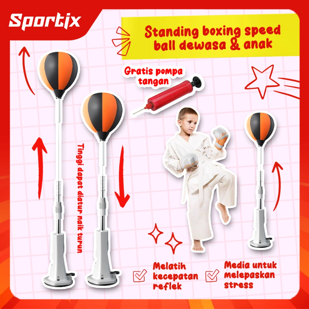 Sportix - Standing Boxing Speed Ball Dewasa & Anak Alat Latihan Tinju Refleks Pegas 360°
