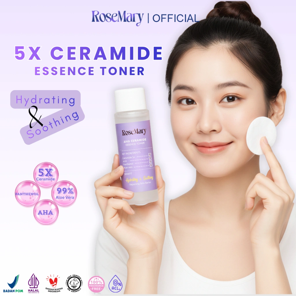 [FREE GIFT] ROSEMARY AHA Ceramide Essence Toner 100 ml | Brightening Toner | Soothing Toner | Barrier toner | Exfoliating toner toner badan face mist hydrating AHA Toner