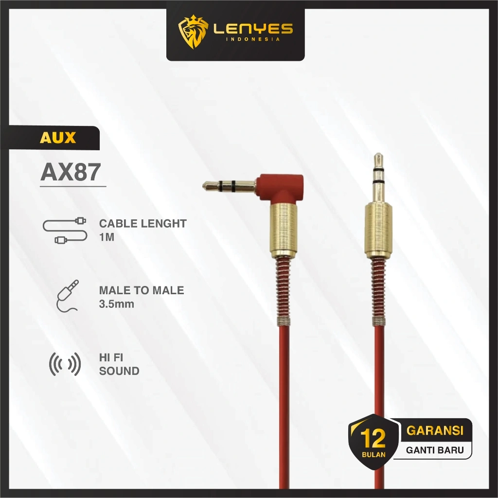 LENYES AX87 Kabel Aux 3.5mm Jack Audio Cable Male To Male Model L Hifi Stereo 1 Meter