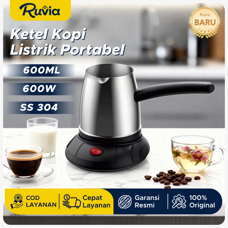 Ruvia Teko Listrik Lipat Portabel Ketel Kopi Elektrik 600W Pemanas Cepa Stainless Steel Teh Susu