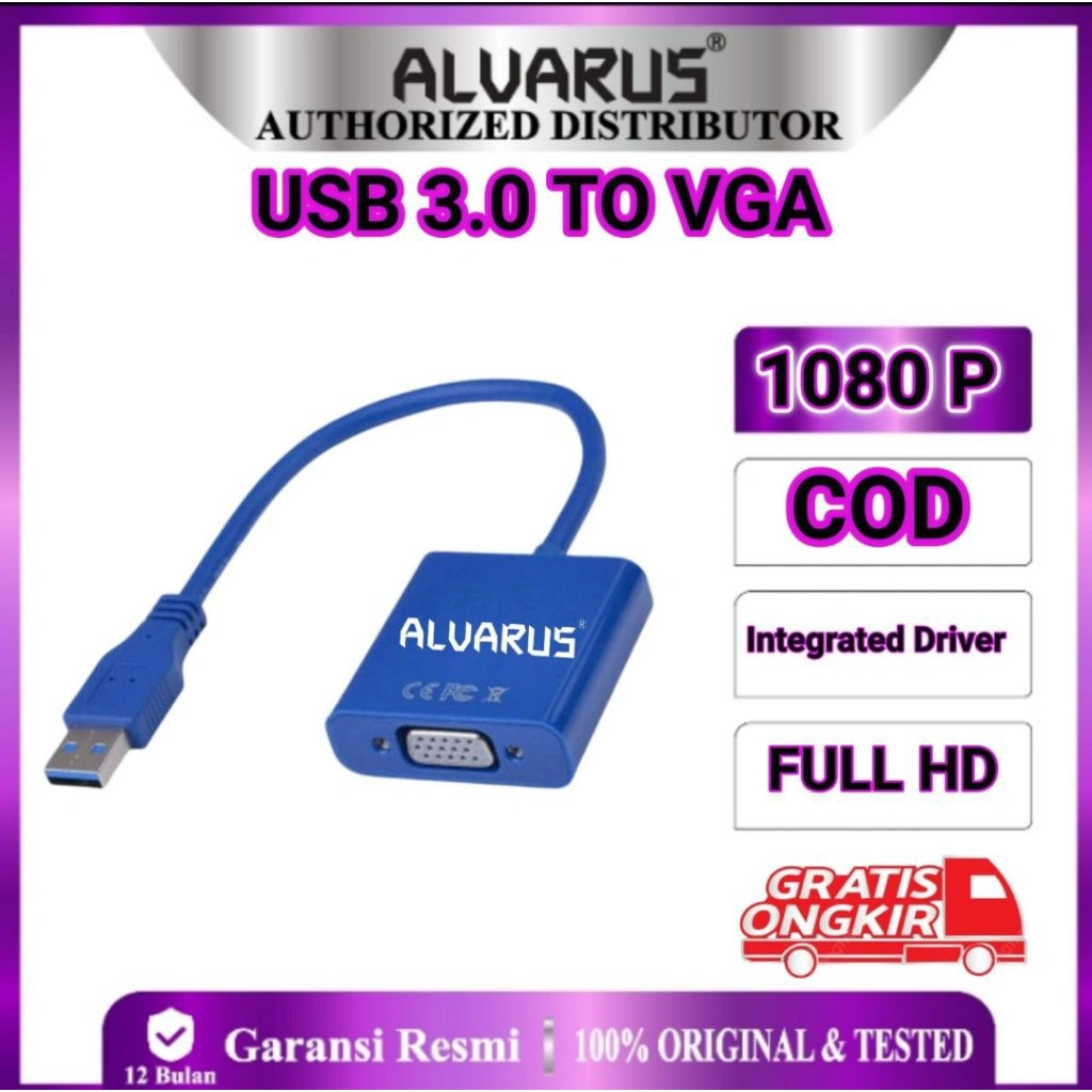 USB To VGA / Converter USB 3.0 Windows/IOS Laptop/Kabel Konverter USB 3.0 To VGA ALVARUS