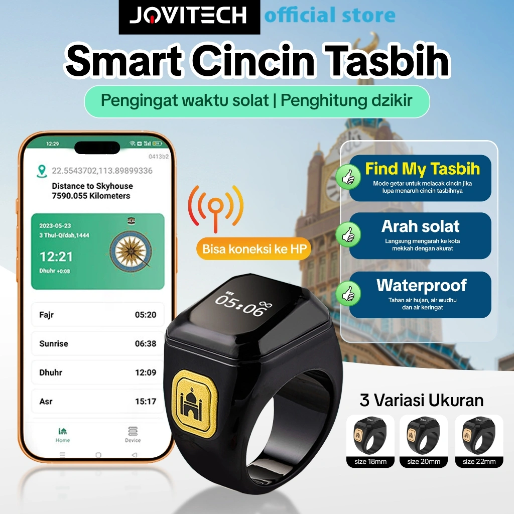 Jovitech Smart Ring with Digital Prayer Beads LED Display Bluetooth Bead Counter Waterproof Mobile Phone Locator and Anti-Loss Function - SR01