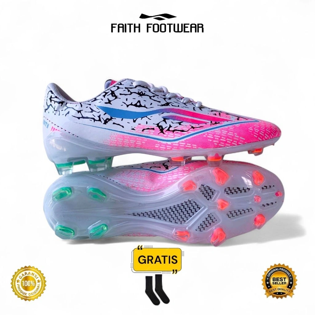 FAITH FOOTWEAR - Sepatu Sepak Bola Junior Kids Series Spider White Pink Terlaris Original