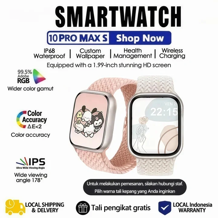 {NEW}Jam tangan smartwatch S10 Mini Pro Max Smart Watch 2.2 Inci Layar Sentuh SmartWatch Wanita Pria IP68 Waterproof NFC Wireless Charge Watch Series 10 pro Jam Tangan Wanita Bluetooth Phone Olahraga Jam smartwatch Jam Tangan Couple