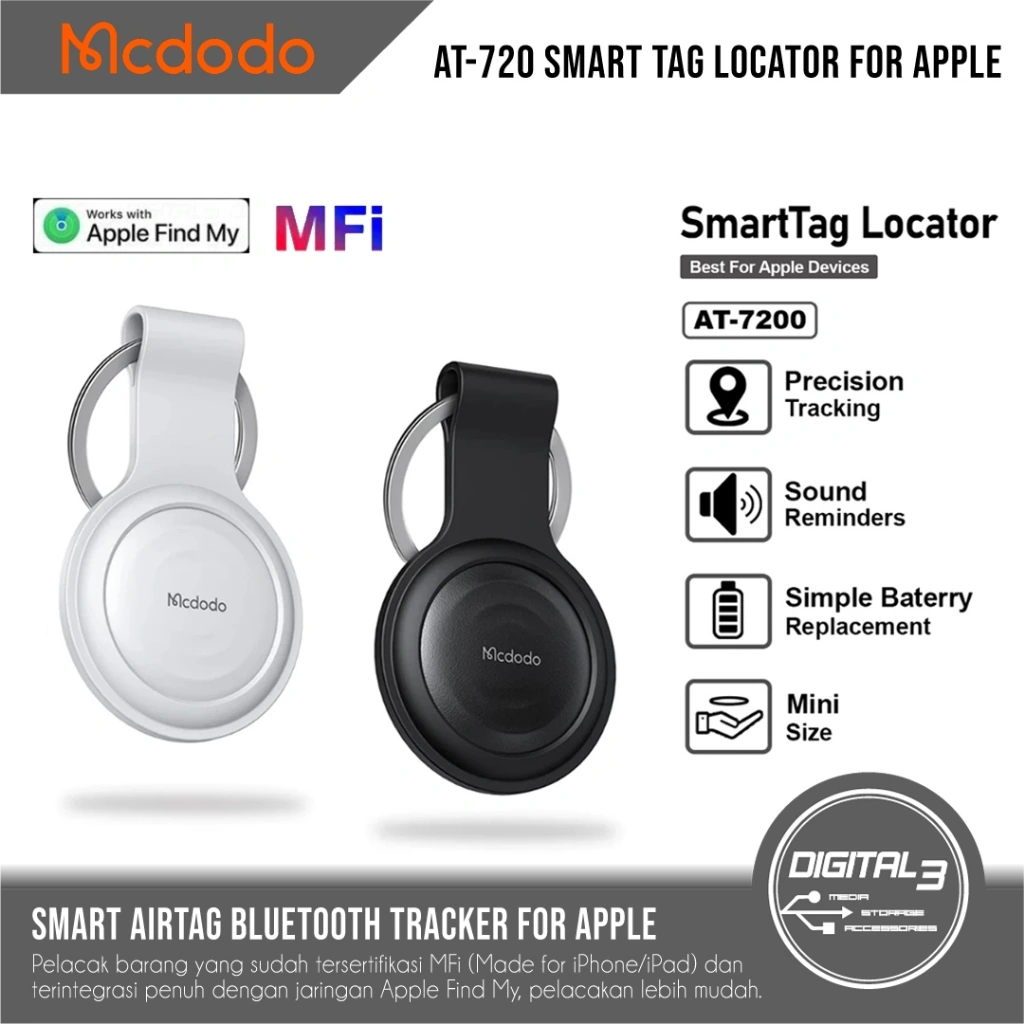 MCDODO AT-7200 / AT-7201 Smart Air Tag Locator Bluetooth Tracker MFi for Apple Pet Key Finder GPS Compact Portable Anti-lost Device Pelacak