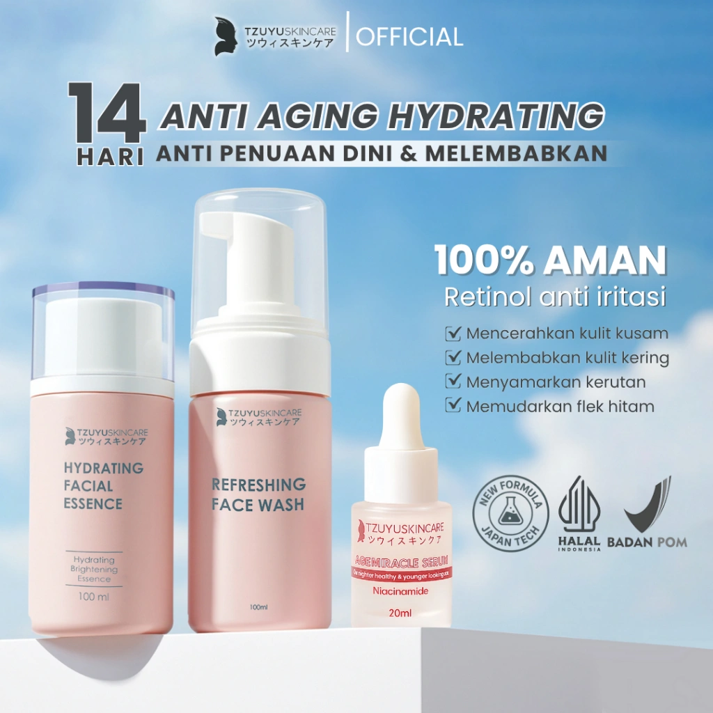 TZUYU SKINCARE Paket Fresh Aging Retinol Niacinamide Anti Aging Face Wash Essence Serum 3pcs