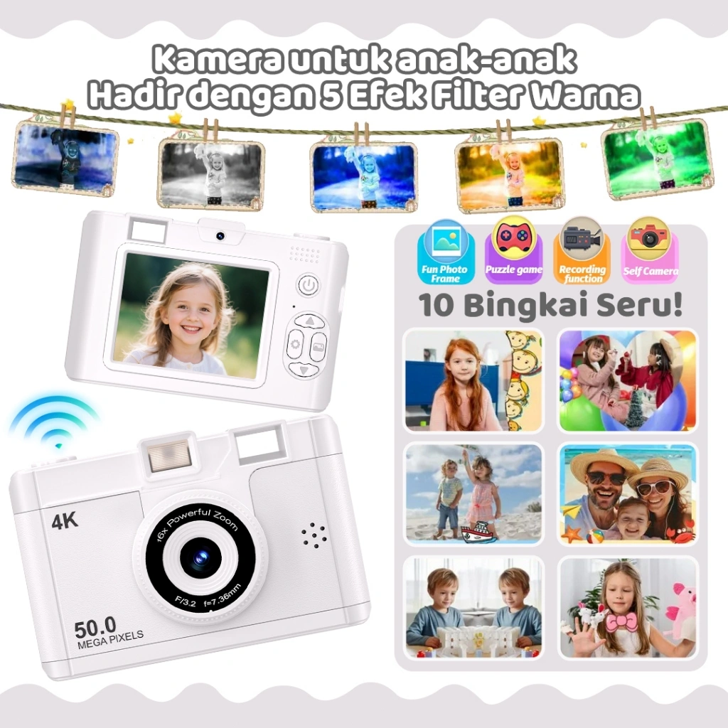 T-JERZEN Kamera Digital Mini Dengan 23 Filter Dan Kamera Depan Dengarkan musik & mainkan game Kartu memori 32GB & 1 baterai Cocok Sebagai Hadiah Untuk Pelajar Dan Anak Perempuan M16