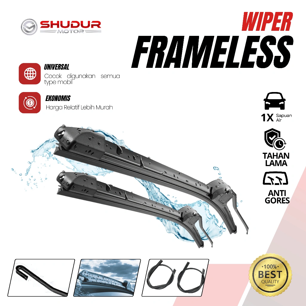 Wiper Frameless Mobil 1 Set Kiri dan Kanan untuk Semua Tipe Mobil Tanpa Rangka Besi U101