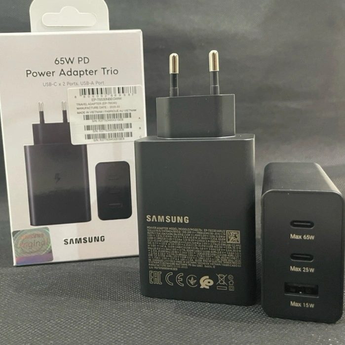 Adaptor Samsung 65W Original – Super Fast Charging – Trio USB-C 2 Port USB-A Port Garansi 6 Bulan
