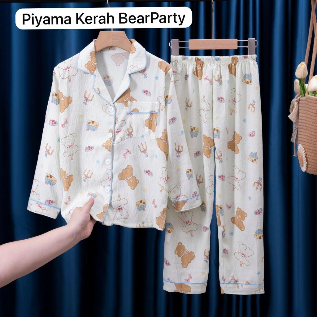 Piyama/Baju Tidur kerah Anak Perempuan Umur 4-15 Tahun