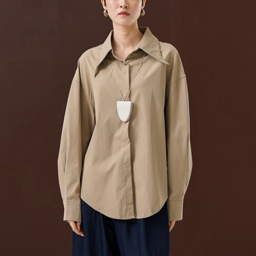 This Is April Baju Atasan Kemeja Blouse Wanita Lengan Panjang Office Wear Oversize Alaia Top Brown dan White