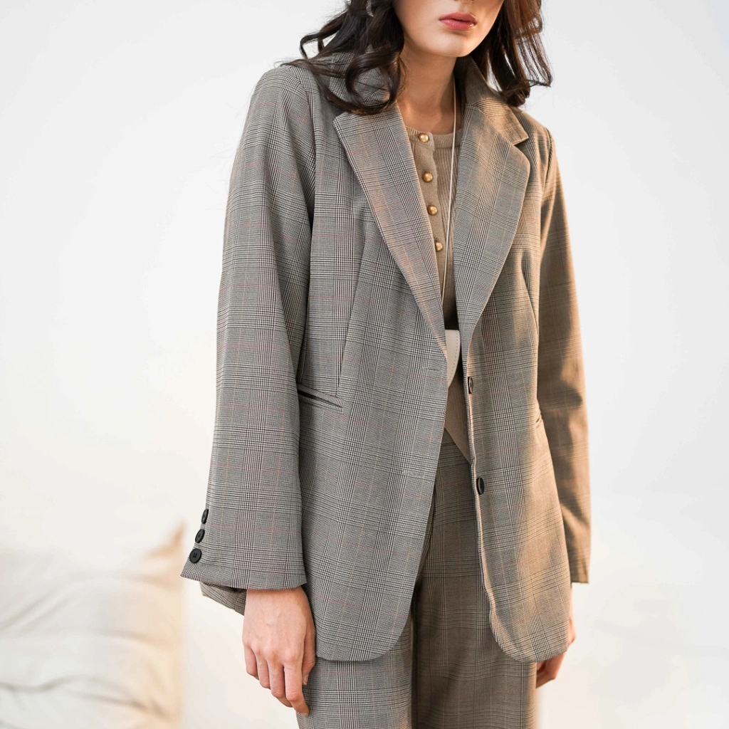 This Is April Arlene Blazer Outfit Outer Wanita Lengan Panjang Brown Office Look 60030500