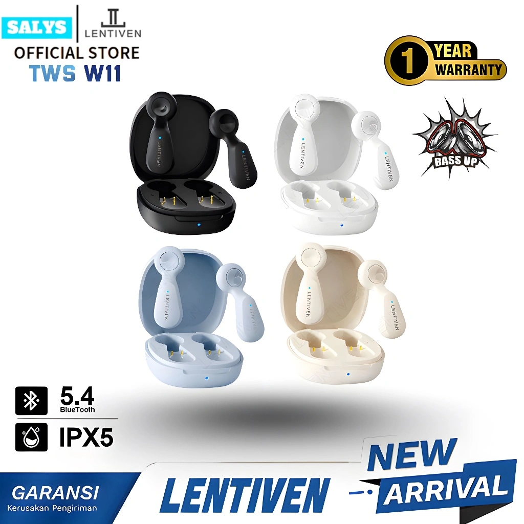 SALYS LENTIVEN HEADSET Earbuds TWS Wireless Earphone Bluetooth 5.4 Hi-Res Audio IPX5 Garansi 1 Tahun W11