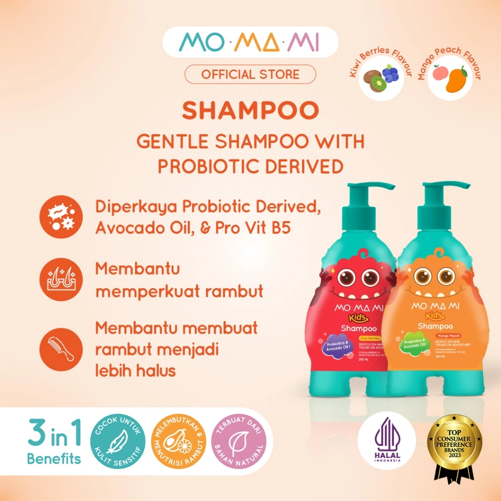 Momami Kids Shampoo 250ml - Sampo Anak Wangi Buah dengan Probiotics Rambut Halus Berkilau