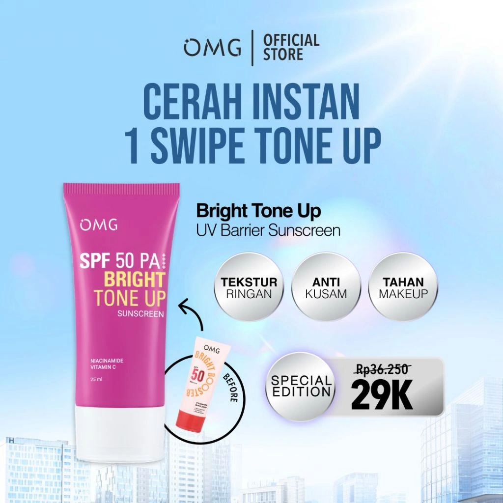 OMG Oh My Glow Bright Tone Up UV Barrier Sunscreen SPF 50 PA++ 25 ml - Mencerahkan, Melindungi UV, Ringan & Cepat Meresap