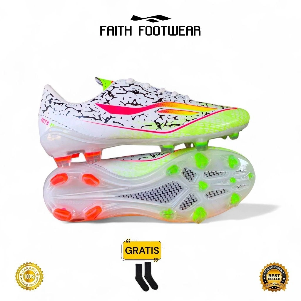 FAITH FOOTWEAR - Sepatu Sepak Bola Junior Original Faith Spider White Stabilo Terlaris