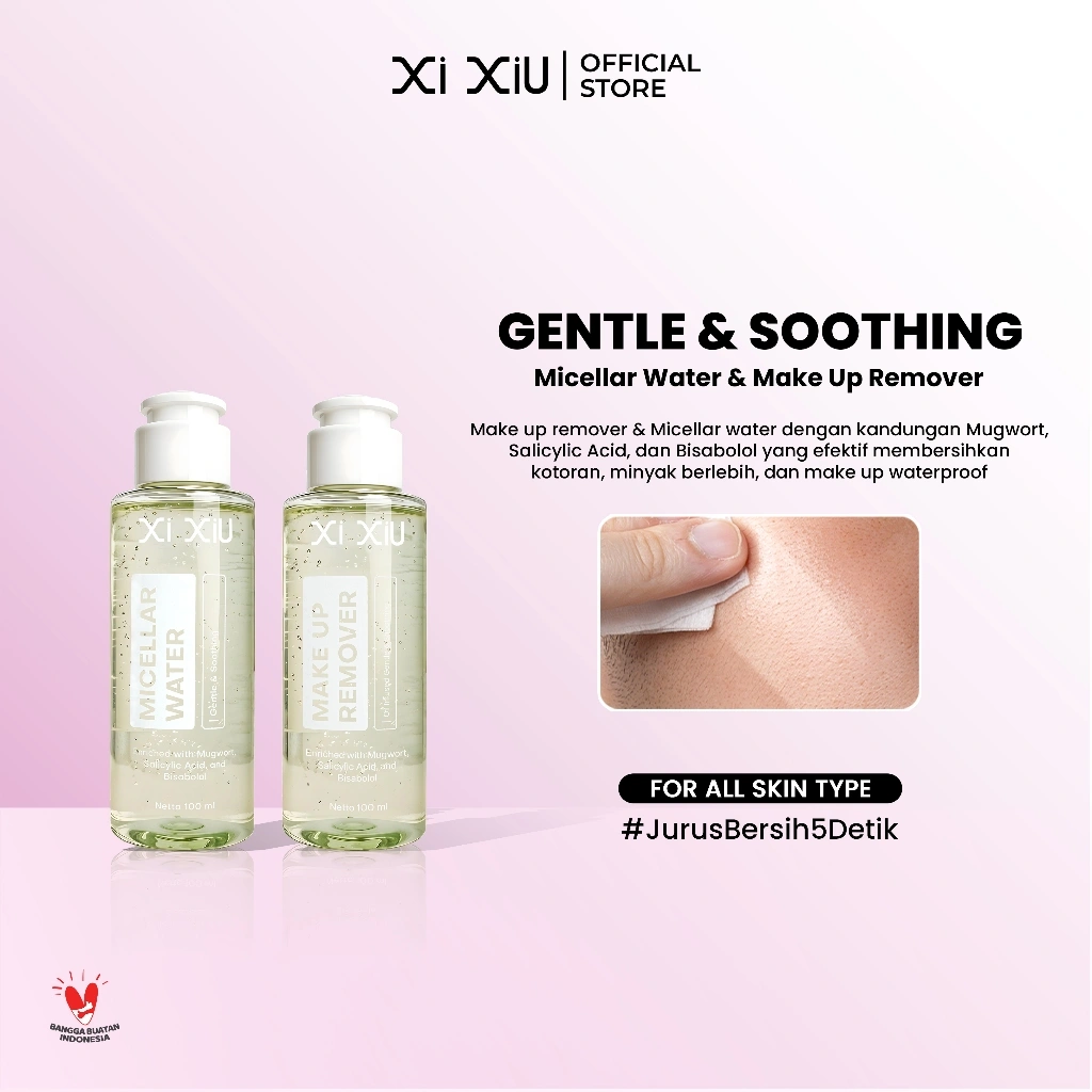 Xi XiU Gentle & Soothing Make Up Remover Micellar Water 100 ml | Mugwort, Salicylic Acid, Bisabolol Pembersih Wajah Makeup Waterproof untuk Semua Jenis Kulit