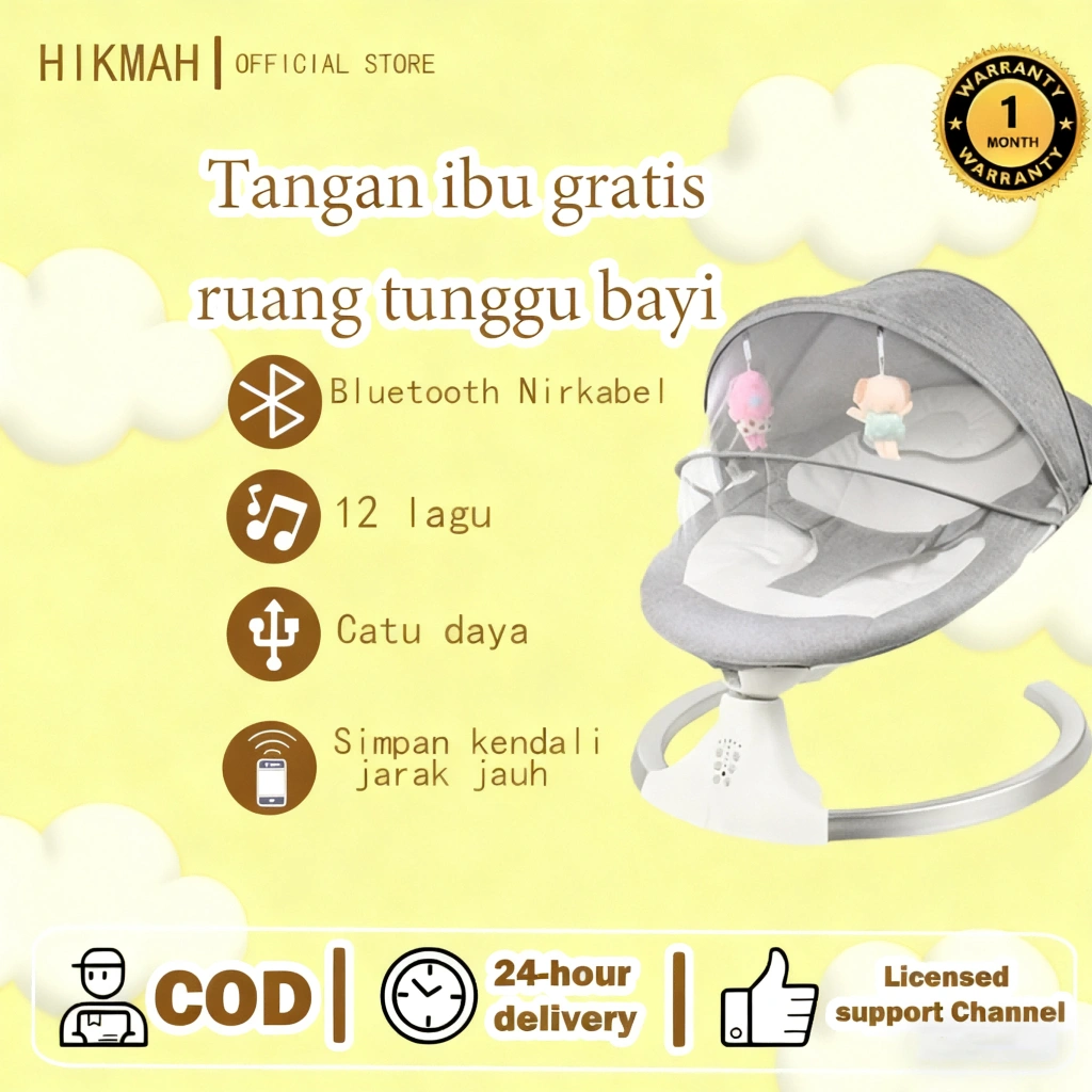 Indonesia Murah|HIKMAH Ayunan Bayi Otomatis Elektrik Lipat Baby Swing|Kursi Bouncer Bluetooth Remote Control