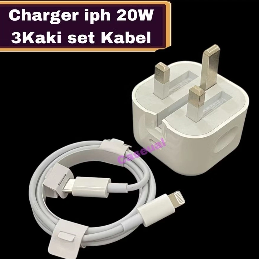 Charger Copotan iPh 20W 3 Kaki Set Kabel Lightning– Original 100% – Fast Charging USB-C Garansi 30 Hari