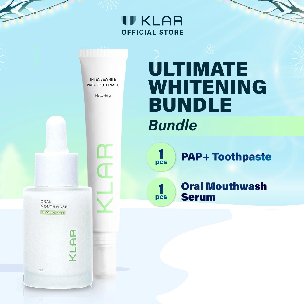 KLAR Ultimate Whitening Bundle - Daily Routine Untuk Gigi Putih | PAP+ Toothpaste + Mouthwash Serum