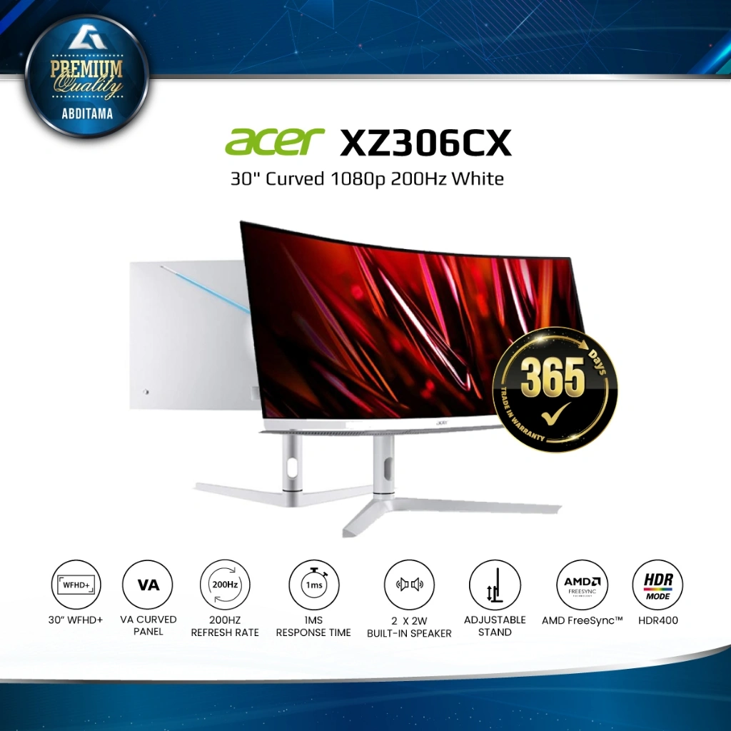 Monitor LED Ultrawide ACER NITRO XZ306CX 30" Curved 1080p 200Hz White