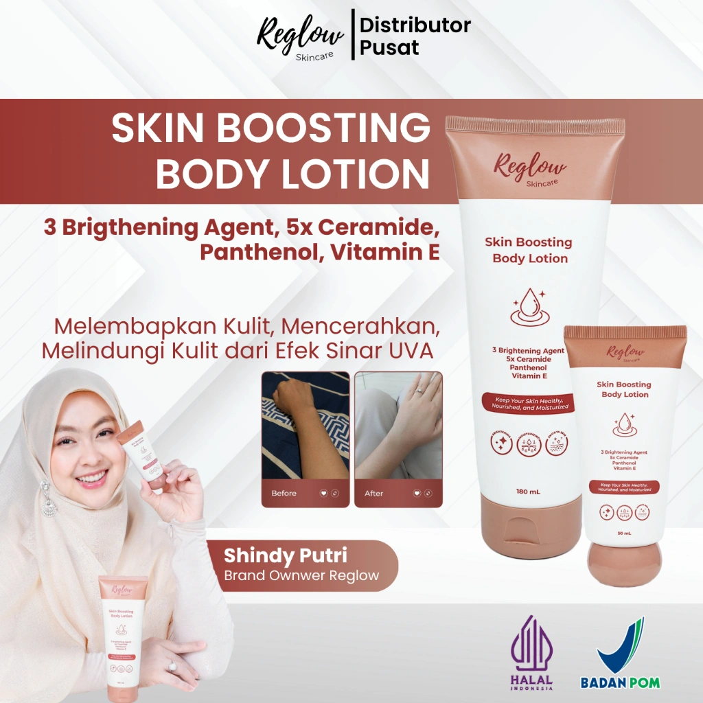 Reglow Brightening Body Lotion Whitening 50ml - 180ml Mencerahkan dan Melembapkan Kulit Badan Kering