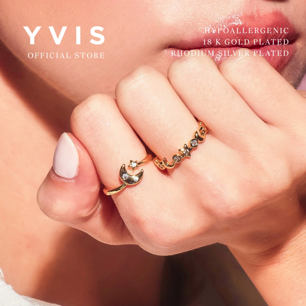 YVIS Good Night Ring - Cincin Hypoallergenic Lapis Emas 18K dan Silver Rhodium Plated