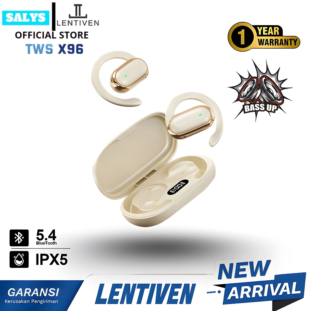 SALYS LENTIVEN Bluetooth headset TWS noise reduction built-in charging display long battery life unparalleled sound quality GARANSI 1 TAHUN X96