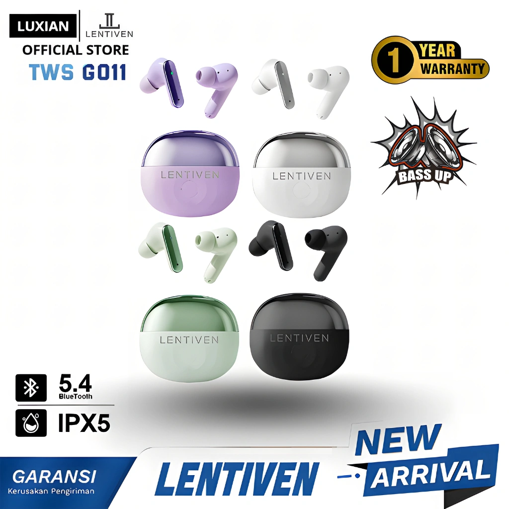 LUXIAN LENTIVEN Earbuds TWS Wireless Earphone Bluetooth 5.4 Hi-Res Audio IPX5 Garansi 1 Tahun GO11