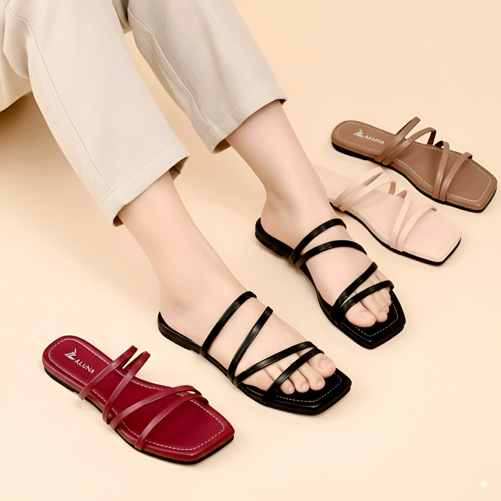 Aluna SENA Sandal Wanita Tali Kekinian Elegan Korean Style Teplek Gladiator Flat Empuk Korea Simpel