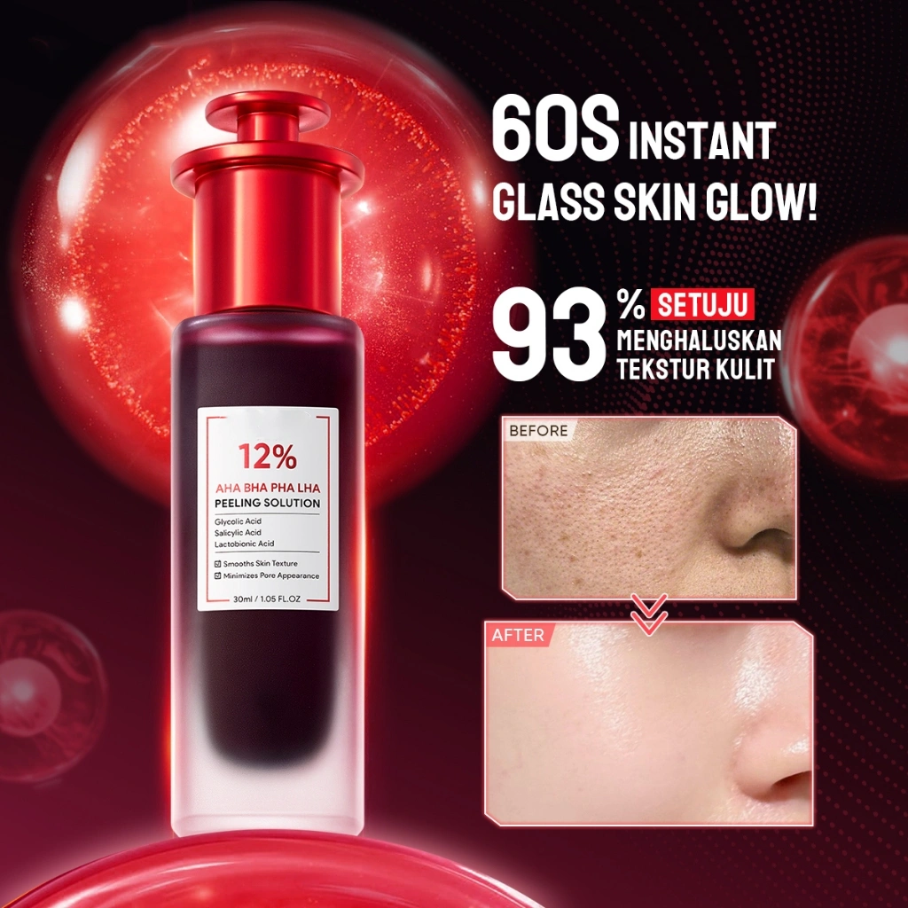 BPOM Serum Asam Eksfoliasi 12% AHA/BHA/PHA - perawatan kulit kaca 30ml untuk jerawat & mengecilkan pori-pori