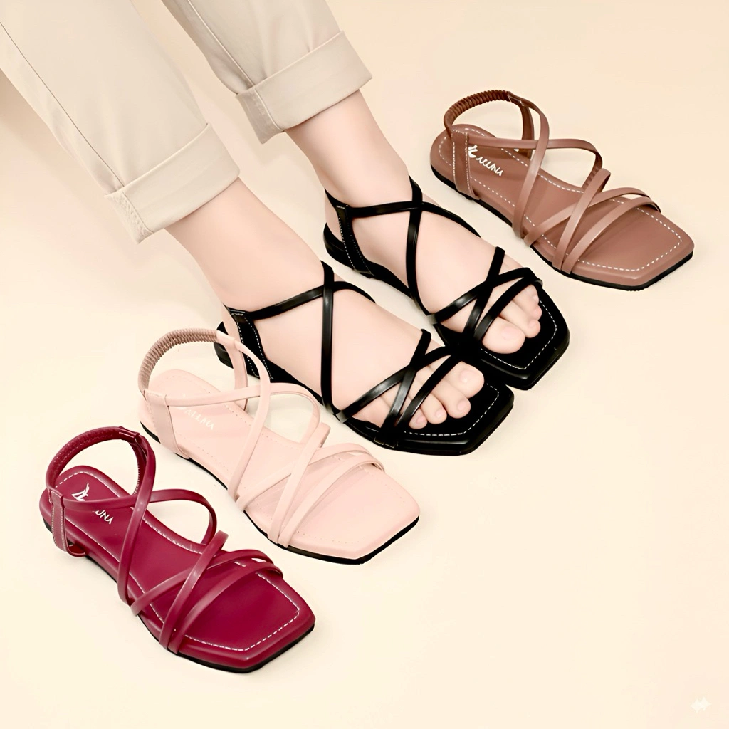 Aluna LOVA Sandal Wanita Tali Kekinian Empuk Gladiator Cewek Flat Teplek Korea Style Lucu Casual