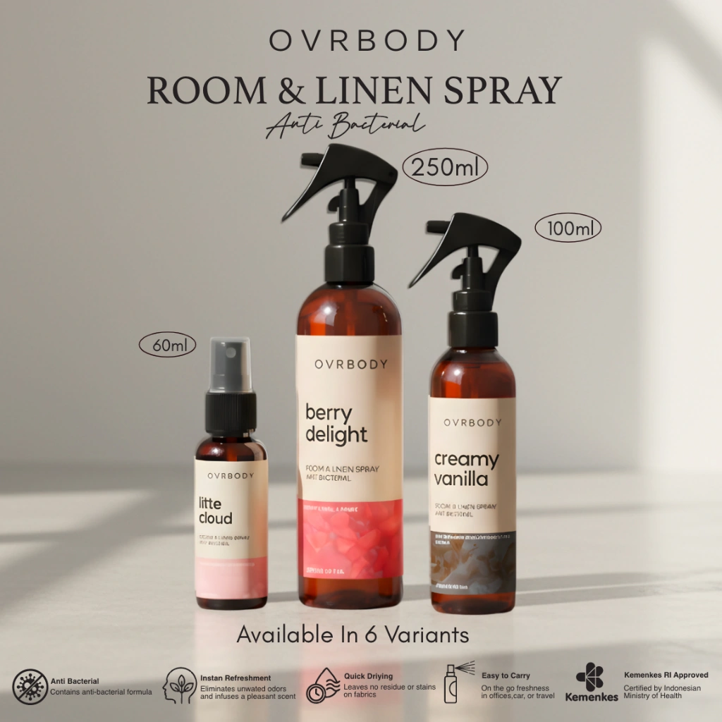 Ovrbody - Room & Linen Spray Anti Bacterial 60ml-250ml / Anti Bacterial / Pengharum Kain