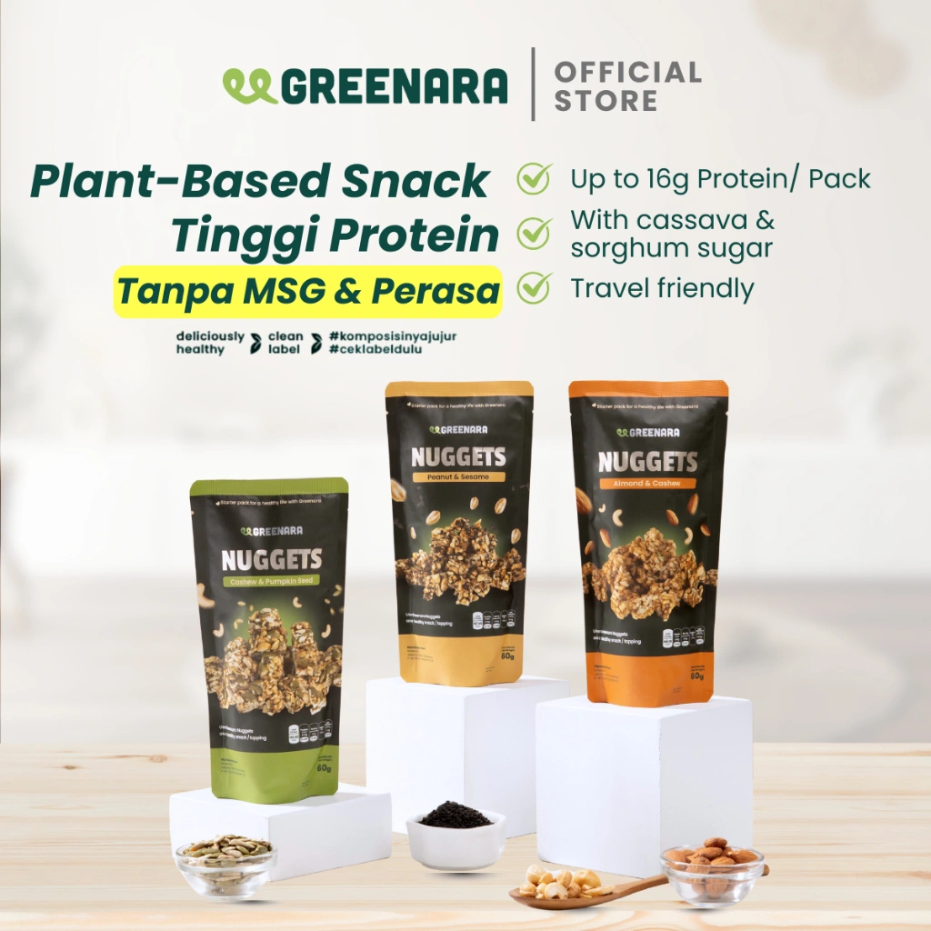 Greenara Nuggets Plant Based Snack Tinggi Protein / Cemilan Almond/ Cashew/ Pumpkin/ Wijen/ Peanut