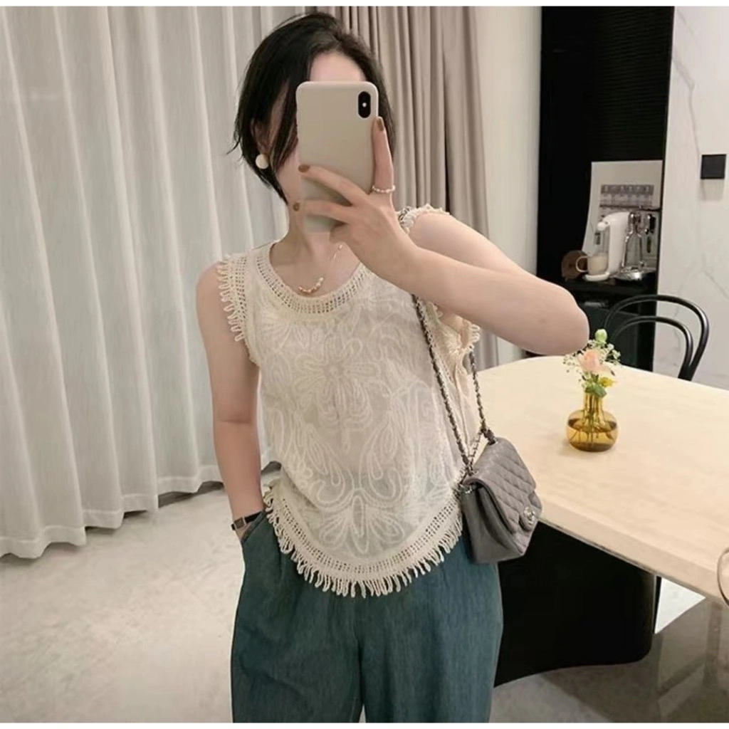 Rompi Tank Vest Rajut Wanita Crochet Katun Embroidery