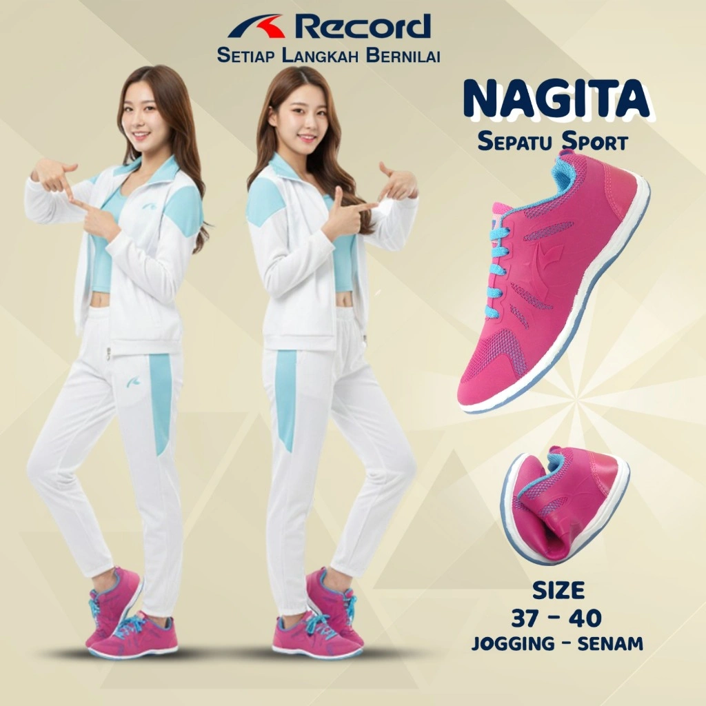 Record NAGITA Sneakers Olahraga Perempuan Sepatu Senam Gym Casual POUNDFIT 37-40