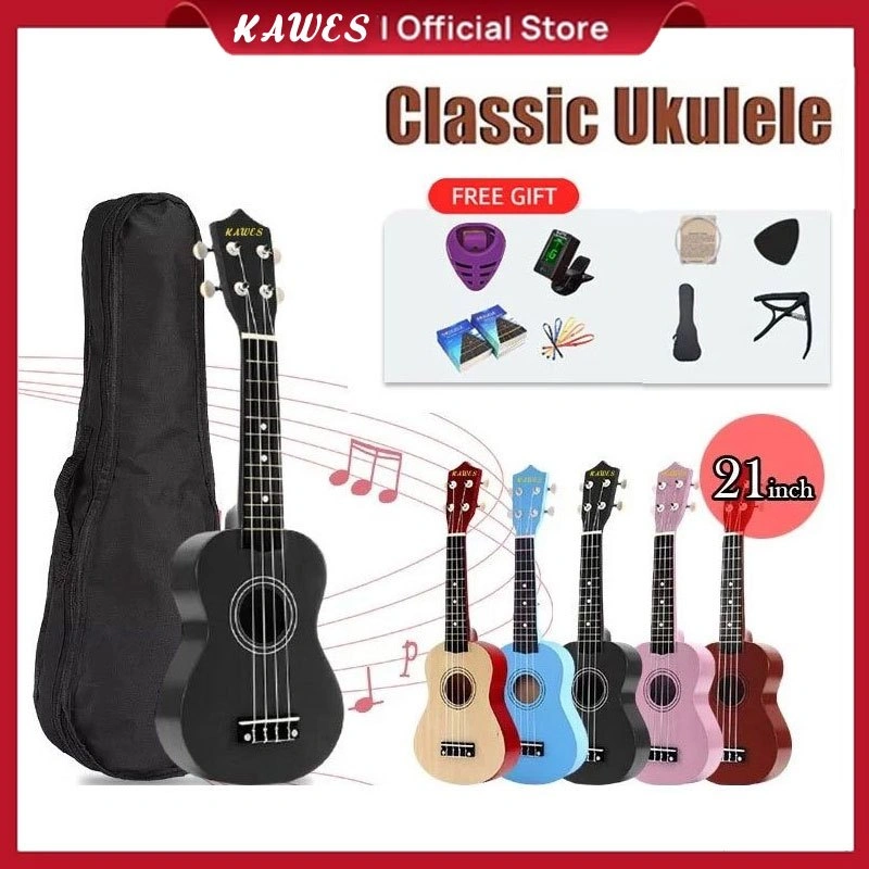 KAWES Paket Lengkap Gitar Ukulele Soprano 4 Senar Spruce Basswood 21 Inci Paket dan aksesoris gratis