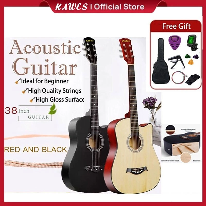 KAWES Gitar Akustik GITAR ORIGINAL Kayu Gitar Beginner Free Softcase Senar Cadangan penyetel