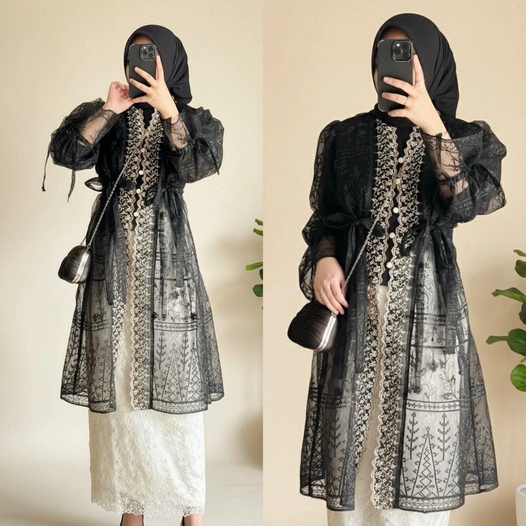 Lexia outer brokat premium kondangan wisuda lebaran lengan panjang tunik